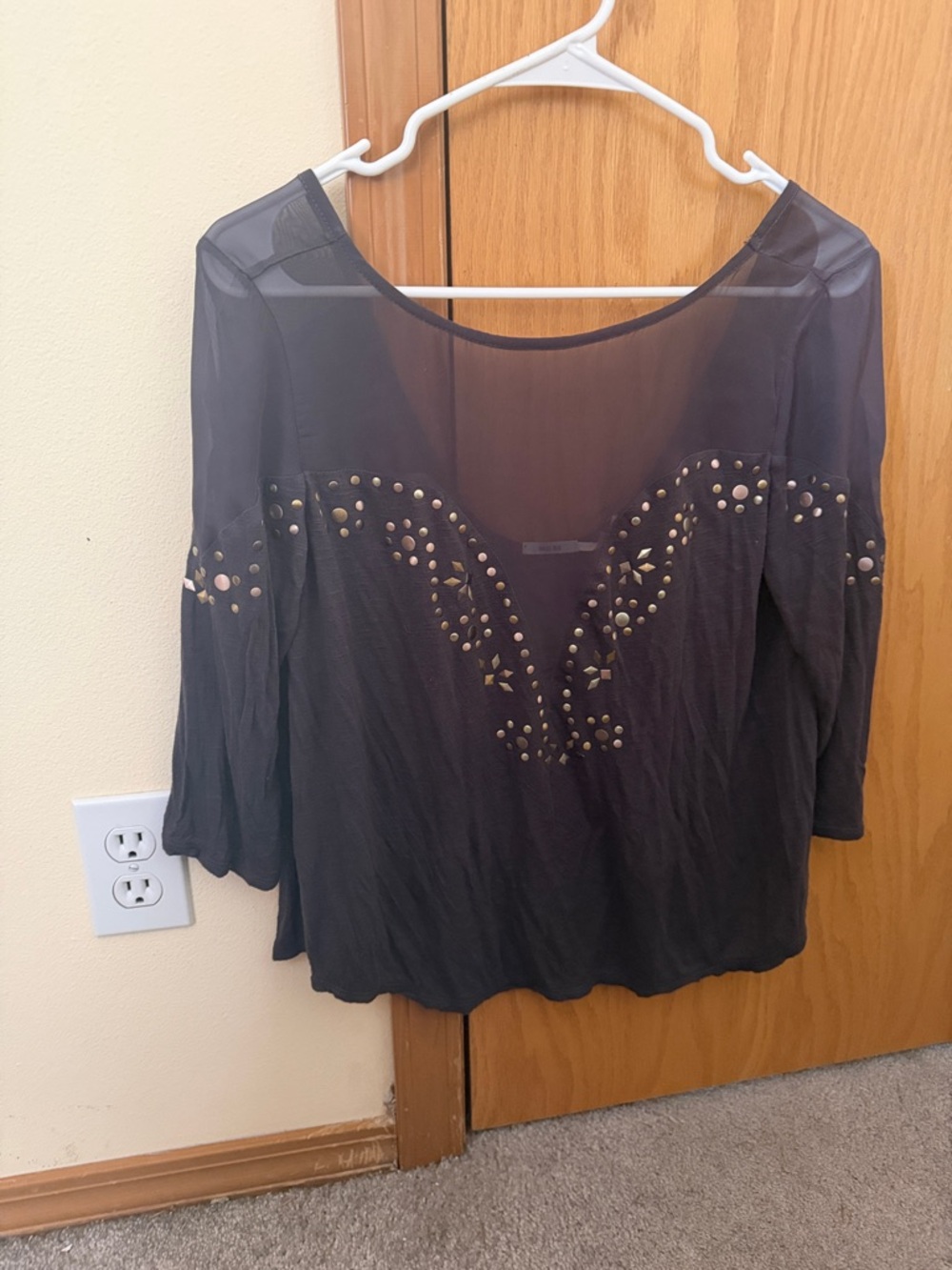 Kimchi Blue Black Studded Sheer Yoke Blouse